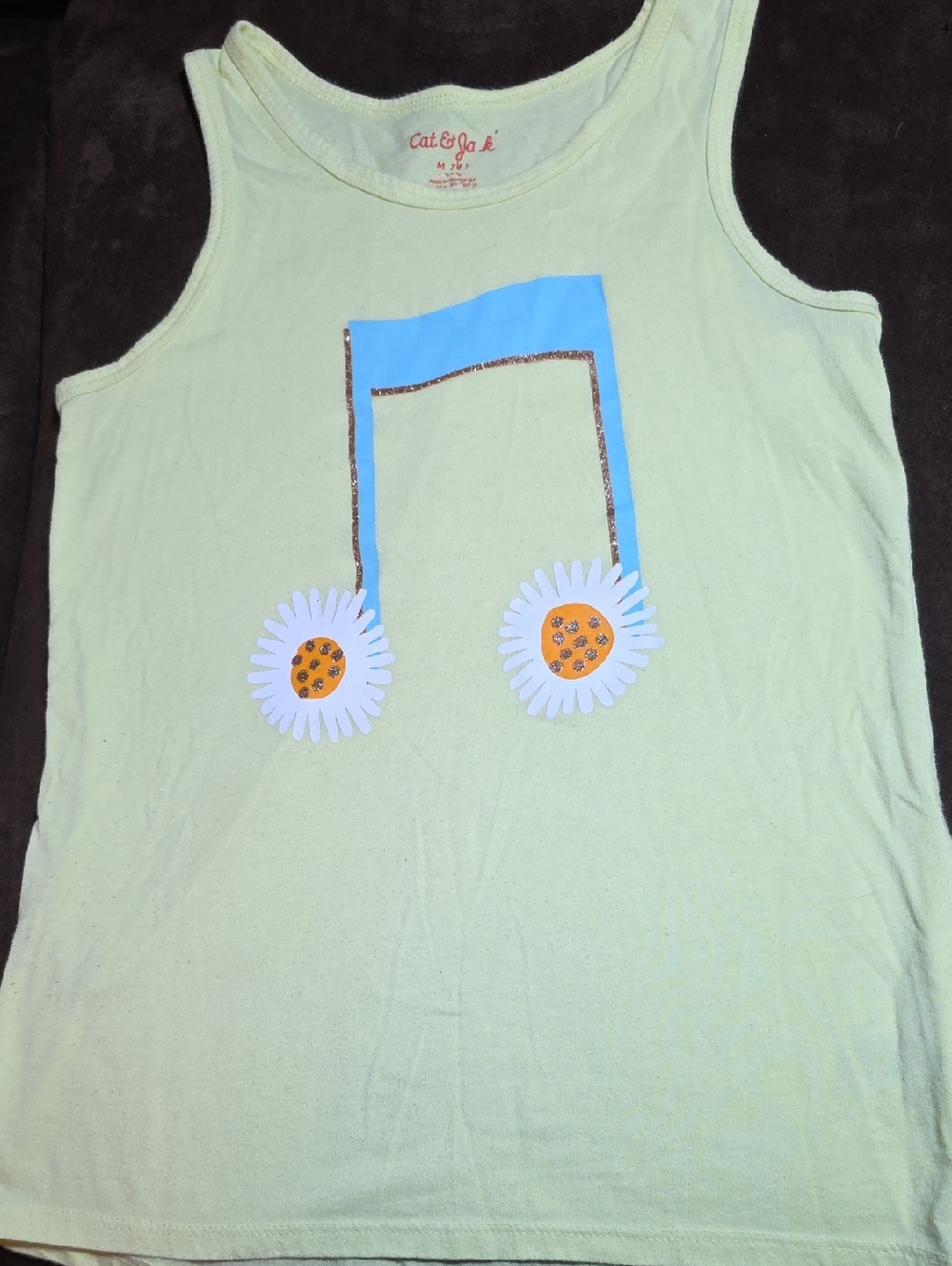 Girls Cat & Jack Light Yellow Tank Top with Daisy Music Note Graphic Size M7/8